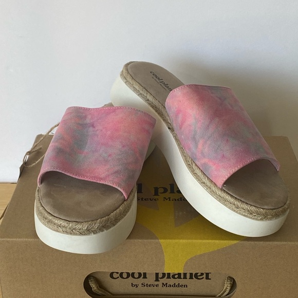 Cool Planet Steve Madde Juniper Pink/Blue Tie Dye Platform Slide Sandals Sz 8 - Picture 2 of 8